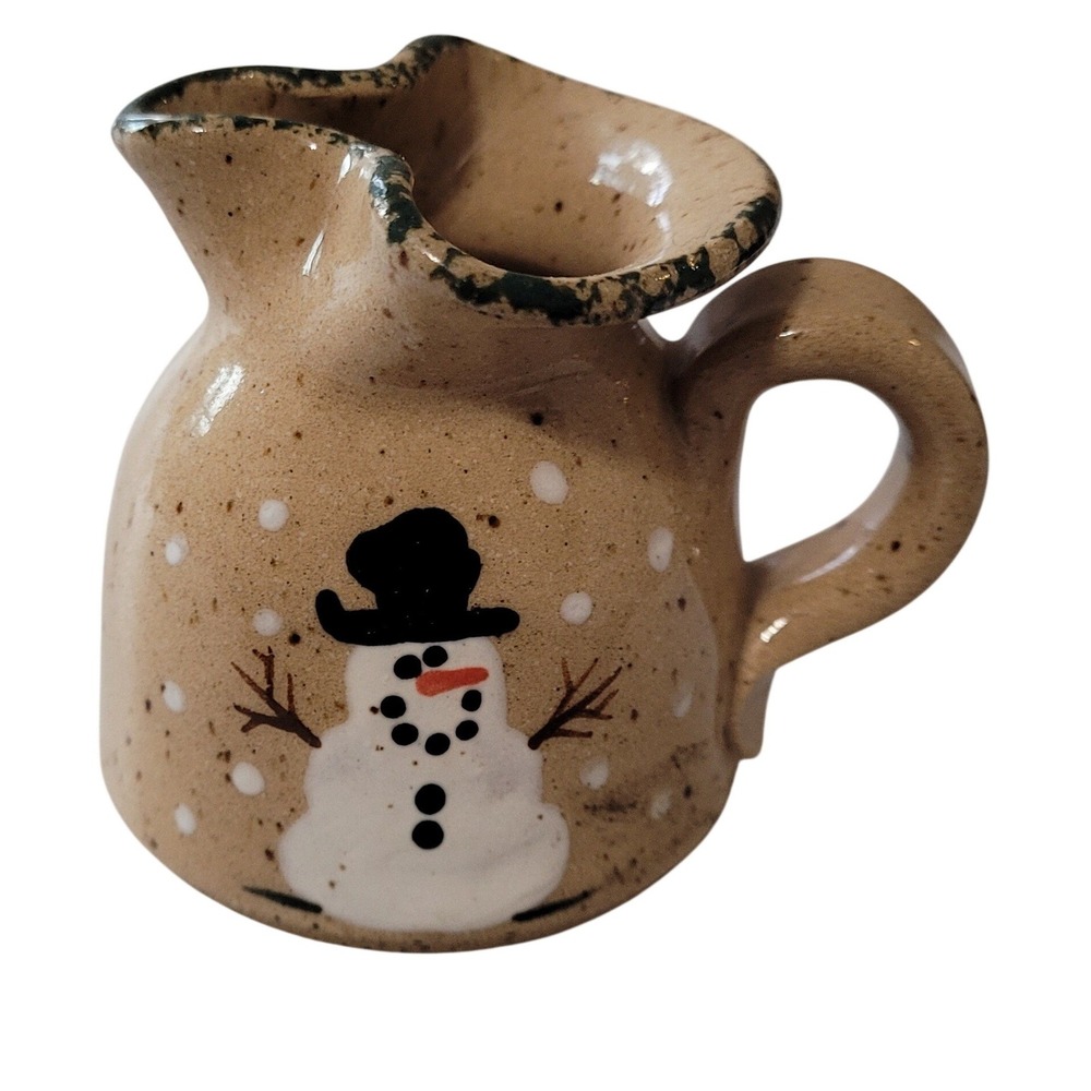 Three Rivers Pottery Snowman Pitcher 1996 Coshocton Ohio Cream Speckled